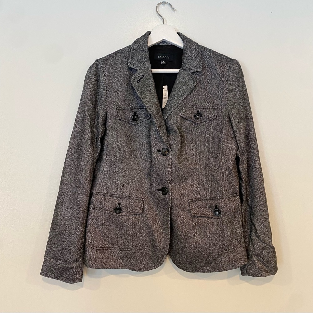 NEW Talbots wool blend grey tweed classic blazer jacket coat Women’s Size 8